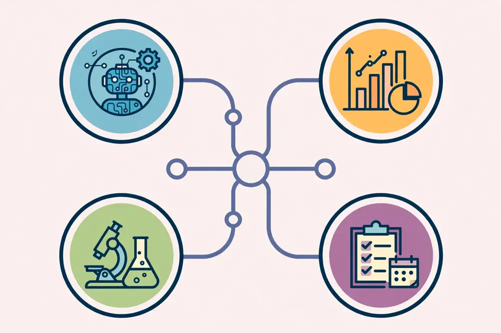 Career roles map showing connected paths for ML engineer, data scientist, researcher, and product manager